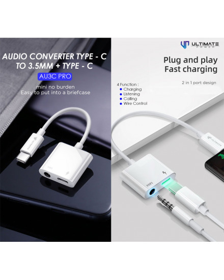 Ultimate AU3C Pro Audio Converter Type-C to 3.5MM + Type-C Adapter