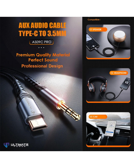 Ultimate Power Hi-Fi Aux Audio Cable Type-C to 3.5MM 1M AS09C PRO