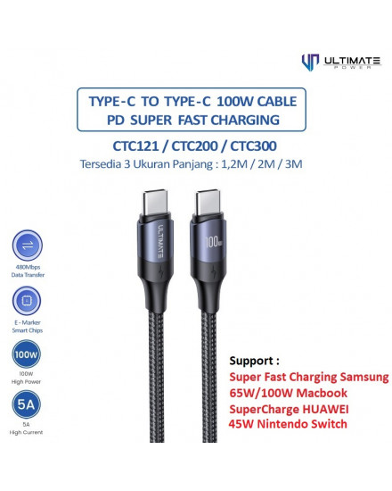 Ultimate Cable Data PD 100W Type-C to Type C USB-C Super Fast Charging