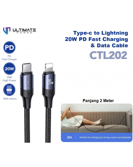 Ultimate Kabel Data Type-C To Lightning 20W PD Fast Charging - CTL202