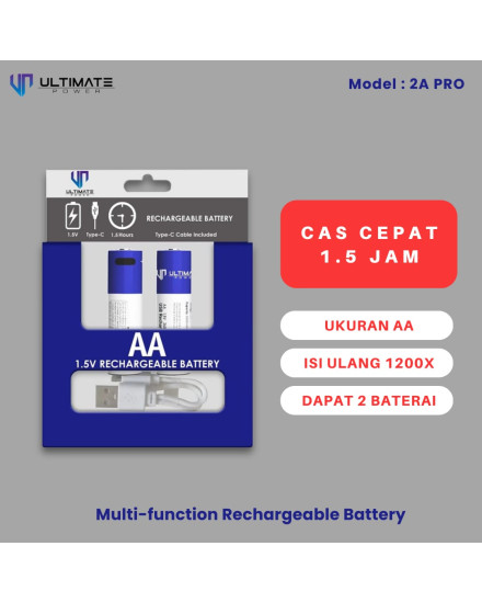 Ultimate Power Rechargeable Battery AA 1.5V 1200x isi 2Pc 