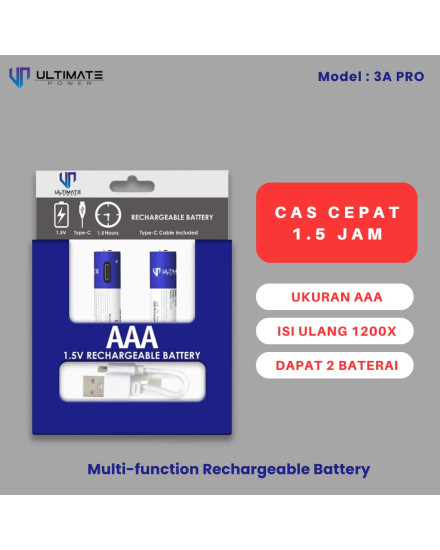 Ultimate Power Rechargeable Battery AAA 1.5V 1200x isi 2Pc 