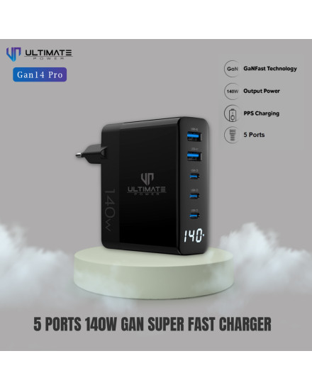 Ultimate Super Fast Charger 5 Ports GaN 140W with LED Display GAN14-PRO