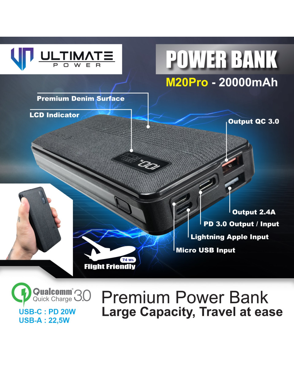 Ultimate Power M20 PRO QC+PD Fast Charging Powerbank 20000mAh - Ultimate  Power