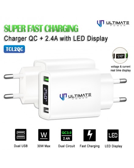 Ultimate Power Super Fast Charging Charger QC + 2.4A with LED Display