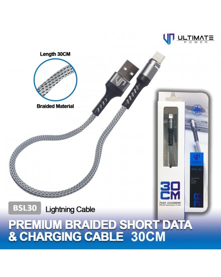 Ultimate Power Premium Braided Kabel Data and Charging Cable 30CM Lightning