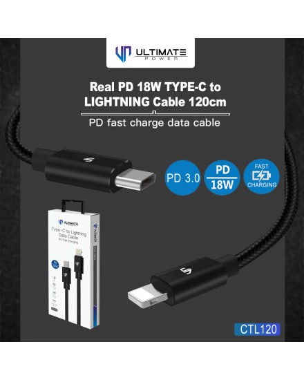 Ultimate Power Real PD Cable 18W Kabel Data Type C to Lightning 120CM CTL120
