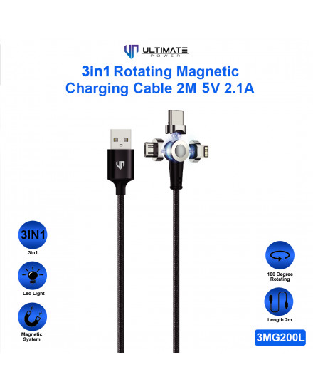 Ultimate Power 3in1 Rotating Magnetic Charging Cable 2M 5V 2.1A 3MG200L