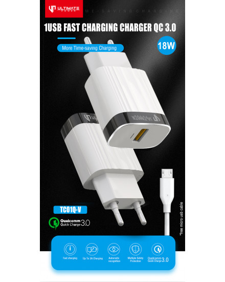 Ultimate Power Charger Fast Charging QC 3.0 free Micro USB Cable TC01Q-V 1USB