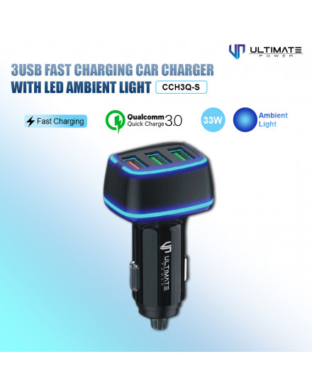 Ultimate Power 3USB Fast Charging Car Charger with LED Ambient Light