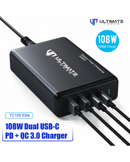 Ultimate Power 108W Dual USB-C PD + QC 3.0 Charger TC108 Elite Super Fast Charging
