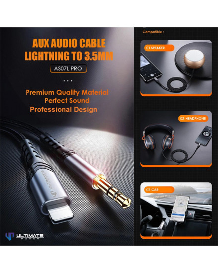 Ultimate Power Hi-Fi Aux Audio Cable Lightning to 3.5MM 1M AS07L PRO