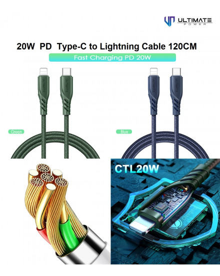 Ultimate Power PD Fast Charging 20W Type-C to Lightning Cable 120CM CTL20W