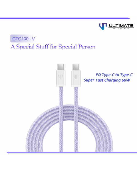Ultimate Power Kabel Data Cable PD 60W Type-C to Type C Lavender CTC100-V Series