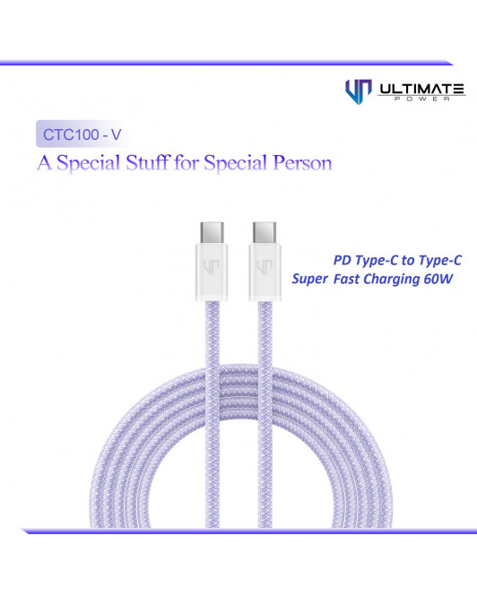 Ultimate Power Kabel Data Cable PD 60W Type-C to Type C Lavender CTC100-V Series
