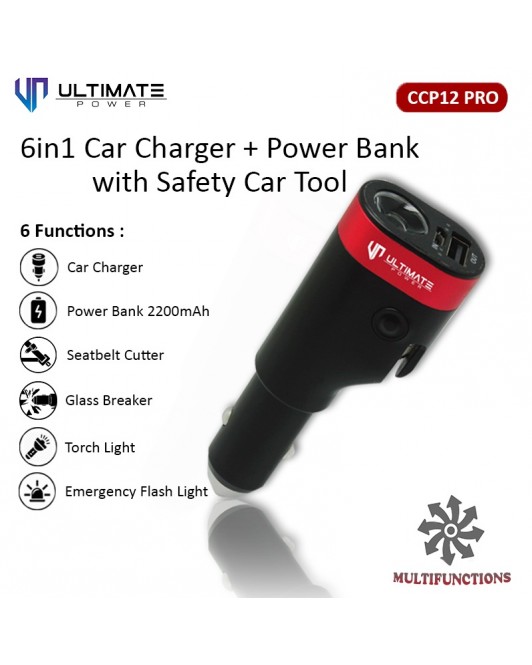 Ultimate Power CCP12 Pro 6in1 Car Charger + Powerbank with Safety Car Tool