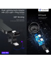 Ultimate Power Dual Lightning Audio Adapter with LED Light + Ring Holder AU9L Pro