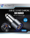 Ultimate Power 2USB QC 3.0 Fast Charging Car Charger with LED Ambient Light